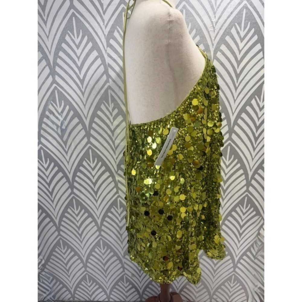 SOLD Princess Polly Fluorescent Green Sequin Halter Mini Dress Open Back Party 6 - Picture 6 of 8